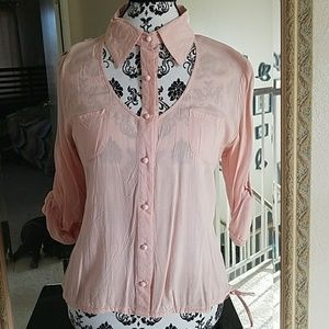 NWOT Light Pink Mesh Button Up